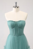 Eucalyptus Strapless Corset Tulle A-Line Maxi Dress