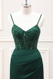 Mermaid Dark Green Corset Satin Maxi Dress with Slit