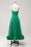 Elegant Green A Line Spaghetti Straps Tea Length Dress