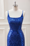 Sparkly Royal Blue Bodycon Square Neck Mini Dress with Lace up Back