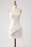 Classy Lace White Mini Dress with Lace-up Back