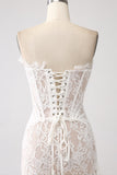 Classy Lace White Mini Dress with Lace-up Back