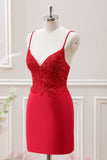 Glitter Red Bodycon Spaghetti Straps Sequined Mini Dress