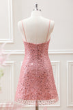 Sparkly A Line Blush Sequins Beaded Mini Dress