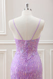 Sparkly Lilac Sequins Beaded Bodycon Mini Dress with Appliques