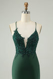 Glitter Dark Green Tight V Neck Beaded Mini Dress