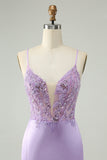 Glitter Purple V Neck Tight Sequined Appliques Mini Dress