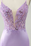 Glitter Purple V Neck Tight Sequined Appliques Mini Dress