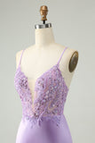 Glitter Purple V Neck Tight Sequined Appliques Mini Dress