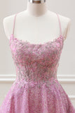 Cute A Line Light Pink Beaded Corset Floral Appliques Mini Dress