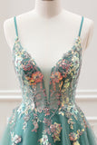 Green A Line Beaded Sequined Corset Tulle Mini Dress