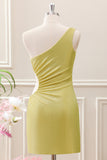 Stylish Yellow Bodycon One Shoulder Mini Dress with Hollow Out