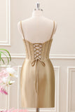 Light Green Spaghetti Straps Bodycon Corset Satin Mini Dress with Slit