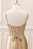 Light Green Spaghetti Straps Bodycon Corset Satin Mini Dress with Slit