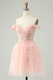 Blush A Line Off The Shoulder Corset Short Tulle Mini Dress