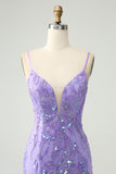 Sparkly Purple Spaghetti Straps Tight Mini Dress with Sequins