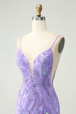 Sparkly Purple Spaghetti Straps Tight Mini Dress with Sequins