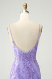 Sparkly Purple Spaghetti Straps Tight Mini Dress with Sequins