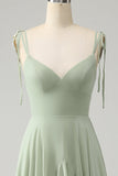 Matcha A-Line Spaghetti Straps Chiffon Floor Length Dress with Ruffles