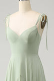 Matcha A-Line Spaghetti Straps Chiffon Maxi Dress with Ruffles