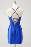 Sparkly Royal Blue Tight Corset Mini Dress with Lace Up Back