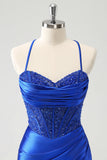 Sparkly Royal Blue Tight Corset Mini Dress with Lace Up Back