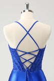 Sparkly Royal Blue Tight Corset Mini Dress with Lace Up Back