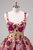 Floral Fuchsia Sequined Corset Homecoming Dress