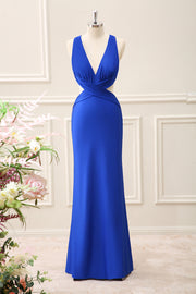 Royal Blue Cut Out V Neck Maxi Dress