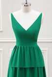 Green A-Line V-Neck Tiered Maxi Dress