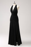 Black Mermaid Halter Backless Maxi Bridesmaid Dress