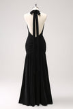 Black Mermaid Halter Backless Maxi Bridesmaid Dress