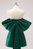 Dark Green Strapless A Line Mini Dress with Bow