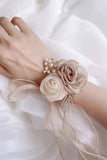 Champagne Two Flowers Wrist Corsage with Ribbon