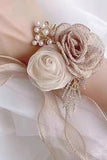 Champagne Two Flowers Wrist Corsage with Ribbon