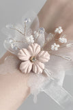 Blush Wedding Wrist Corsage with Beading