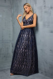 Navy Knitted A Line V Neck Maxi Dress