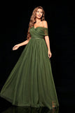 Army Green One Shoulder A Line Pleated Maxi Dress