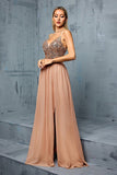 Sparkly Sequins Blush A Line V Neck Spaghetti Straps Maxi Dress