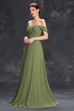 Army Green Chiffon A Line Off the Shoulder Maxi Dress