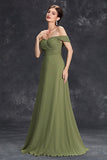 Army Green Chiffon A Line Off the Shoulder Maxi Dress