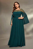 Dark Green Plus Size Bateau Neck Slit Sleeves Maxi Dress