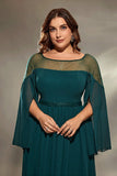 Dark Green Plus Size Bateau Neck Slit Sleeves Maxi Dress