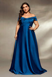 Royal Blue Plus Size Off the Shoulder Satin A Line Maxi Dress