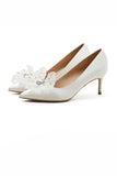 Flower Bow White Wedding Shoes