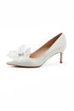 Flower Bow White Wedding Shoes