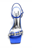 Royal Blue Crystals Open Toe Ankle Strap Wedding Party Sandals