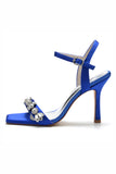 Royal Blue Crystals Open Toe Ankle Strap Wedding Party Sandals