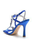 Rhinestones Royal Blue Open Toe Chunky Wedding Sandals