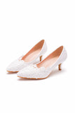 Elegant Lace Flower White Wedding Shoes